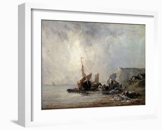 Boats at the Normandy Shore, 1823-Richard Parkes Bonington-Framed Giclee Print