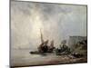 Boats at the Normandy Shore, 1823-Richard Parkes Bonington-Mounted Giclee Print