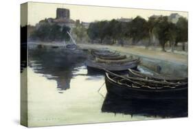 Boats at their Moorings-Victor Dupre-Stretched Canvas