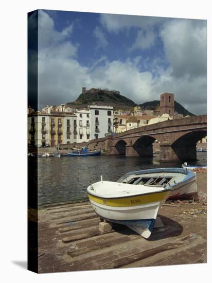 Boats Beside a Bridge over the Temo River at Bosa on the Island of Sardinia, Italy, Europe-Terry Sheila-Stretched Canvas