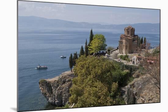 Boats by St. John Kaneo church on Lake Ohrid, UNESCO World Heritage Site, Macedonia, Europe-Julio Etchart-Mounted Photographic Print