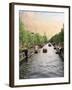 Boats Cruise Along a Canal with the Zuiderkerk Bell-Tower in the Background, Amsterdam, Netherlands-Miva Stock-Framed Premium Photographic Print