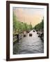 Boats Cruise Along a Canal with the Zuiderkerk Bell-Tower in the Background, Amsterdam, Netherlands-Miva Stock-Framed Photographic Print