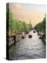 Boats Cruise Along a Canal with the Zuiderkerk Bell-Tower in the Background, Amsterdam, Netherlands-Miva Stock-Stretched Canvas
