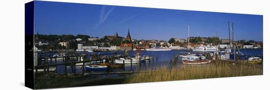 Boats Docked at the Harbor, Flensburg Harbor, Munsterland, Germany-null-Stretched Canvas