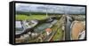 Boats in a canal, Panama Canal Locks, Panama Canal, Panama-Panoramic Images-Framed Stretched Canvas