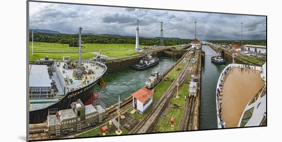 Boats in a canal, Panama Canal Locks, Panama Canal, Panama-Panoramic Images-Mounted Photographic Print