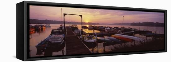 Boats in a Lake at Dawn, Collins Park, Reeds Lake, East Grand Rapids, Kent County, Michigan, USA-null-Framed Stretched Canvas