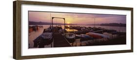 Boats in a Lake at Dawn, Collins Park, Reeds Lake, East Grand Rapids, Kent County, Michigan, USA-null-Framed Photographic Print