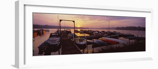 Boats in a Lake at Dawn, Collins Park, Reeds Lake, East Grand Rapids, Kent County, Michigan, USA-null-Framed Photographic Print