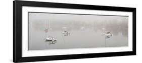 Boats in a lake during fog, Lake Memphremagog, Magog, Quebec, Canada-null-Framed Photographic Print