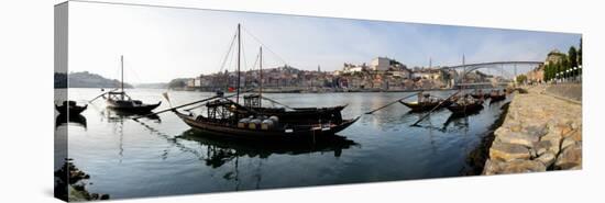 Boats in a River, Dom Luis I Bridge, Duoro River, Porto, Portugal-null-Stretched Canvas