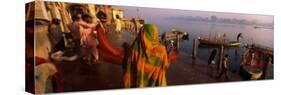 Boats in a River, Yamuna River, Vrindavan, Mathura District, Uttar Pradesh, India-null-Stretched Canvas