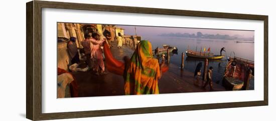 Boats in a River, Yamuna River, Vrindavan, Mathura District, Uttar Pradesh, India-null-Framed Photographic Print