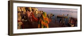 Boats in a River, Yamuna River, Vrindavan, Mathura District, Uttar Pradesh, India-null-Framed Photographic Print