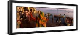 Boats in a River, Yamuna River, Vrindavan, Mathura District, Uttar Pradesh, India-null-Framed Photographic Print