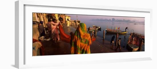 Boats in a River, Yamuna River, Vrindavan, Mathura District, Uttar Pradesh, India-null-Framed Photographic Print