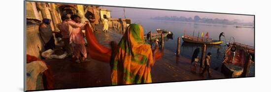 Boats in a River, Yamuna River, Vrindavan, Mathura District, Uttar Pradesh, India-null-Mounted Photographic Print