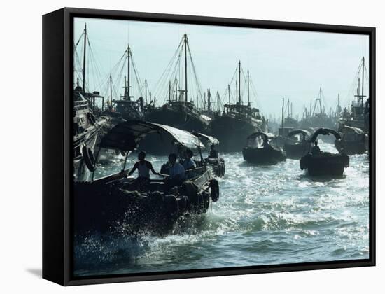 Boats in Aberdeen Harbour, Hong Kong, China-Alain Evrard-Framed Stretched Canvas