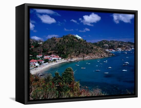 Boats in Bay, Corrossol Bay, St. Barts-Wayne Walton-Framed Stretched Canvas