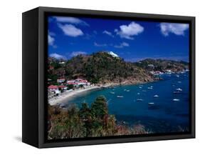 Boats in Bay, Corrossol Bay, St. Barts-Wayne Walton-Framed Stretched Canvas