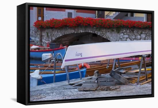 Boats in Cassone at the Gardasee, Veneto, Italy-Rainer Mirau-Framed Stretched Canvas