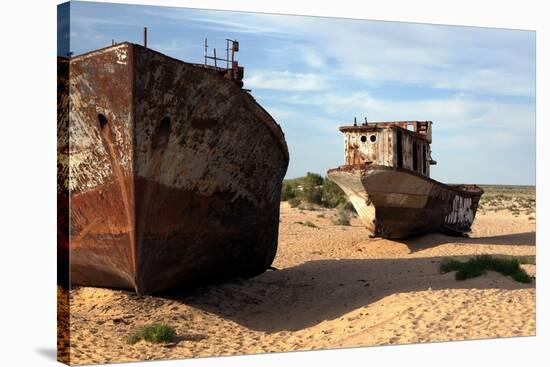 Boats in Desert around Moynaq, Muynak or Moynoq - Aral Sea or Aral Lake - Uzbekistan - Asia-Daniel Prudek-Stretched Canvas