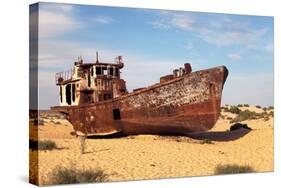 Boats in Desert around Moynaq, Muynak or Moynoq - Aral Sea or Aral Lake - Uzbekistan - Asia-Daniel Prudek-Stretched Canvas