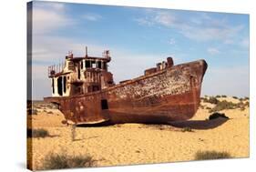 Boats in Desert around Moynaq, Muynak or Moynoq - Aral Sea or Aral Lake - Uzbekistan - Asia-Daniel Prudek-Stretched Canvas