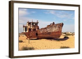 Boats in Desert around Moynaq, Muynak or Moynoq - Aral Sea or Aral Lake - Uzbekistan - Asia-Daniel Prudek-Framed Photographic Print