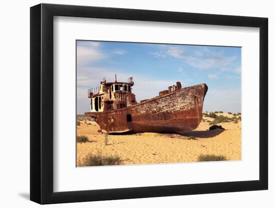 Boats in Desert around Moynaq, Muynak or Moynoq - Aral Sea or Aral Lake - Uzbekistan - Asia-Daniel Prudek-Framed Photographic Print