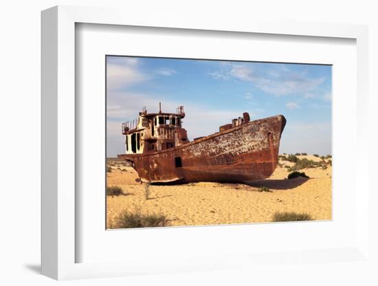 Boats in Desert around Moynaq, Muynak or Moynoq - Aral Sea or Aral Lake - Uzbekistan - Asia-Daniel Prudek-Framed Photographic Print