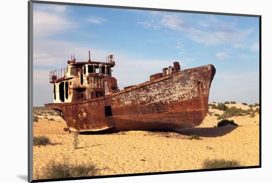 Boats in Desert around Moynaq, Muynak or Moynoq - Aral Sea or Aral Lake - Uzbekistan - Asia-Daniel Prudek-Mounted Photographic Print