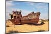 Boats in Desert around Moynaq, Muynak or Moynoq - Aral Sea or Aral Lake - Uzbekistan - Asia-Daniel Prudek-Mounted Photographic Print