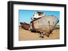 Boats in Desert around Moynaq, Muynak or Moynoq - Aral Sea or Aral Lake - Uzbekistan - Asia-Daniel Prudek-Framed Photographic Print
