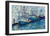 Boats in Harbor v2-Jeanette Vertentes-Framed Art Print