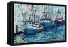 Boats in Harbor v2-Jeanette Vertentes-Framed Stretched Canvas