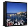 Boats in Harbour and Kyrenia Castle, Kyrenia, North Cyprus-Christopher Rennie-Framed Stretched Canvas