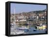 Boats in Harbour and Seafront, Scarborough, Yorkshire, England, United Kingdom-Robert Francis-Framed Stretched Canvas