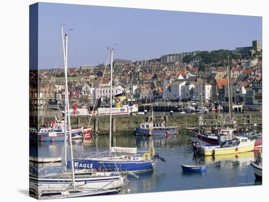 Boats in Harbour and Seafront, Scarborough, Yorkshire, England, United Kingdom-Robert Francis-Stretched Canvas