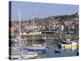 Boats in Harbour and Seafront, Scarborough, Yorkshire, England, United Kingdom-Robert Francis-Stretched Canvas