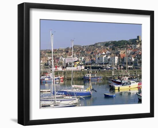 Boats in Harbour and Seafront, Scarborough, Yorkshire, England, United Kingdom-Robert Francis-Framed Photographic Print