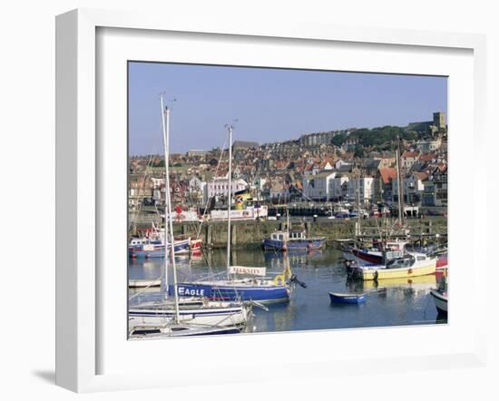 Boats in Harbour and Seafront, Scarborough, Yorkshire, England, United Kingdom-Robert Francis-Framed Photographic Print