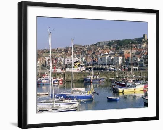 Boats in Harbour and Seafront, Scarborough, Yorkshire, England, United Kingdom-Robert Francis-Framed Photographic Print