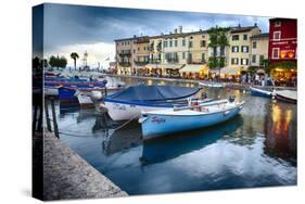 Boats In Lazise Harbor After Sunset-George Oze-Stretched Canvas