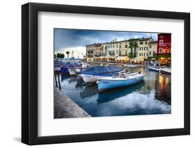 Boats In Lazise Harbor After Sunset-George Oze-Framed Premium Photographic Print