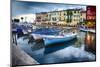 Boats In Lazise Harbor After Sunset-George Oze-Mounted Premium Photographic Print