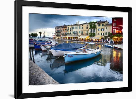 Boats In Lazise Harbor After Sunset-George Oze-Framed Photographic Print