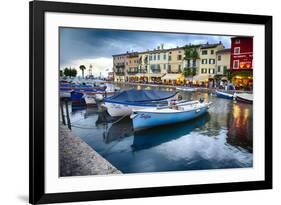 Boats In Lazise Harbor After Sunset-George Oze-Framed Photographic Print