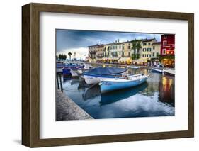 Boats In Lazise Harbor After Sunset-George Oze-Framed Photographic Print